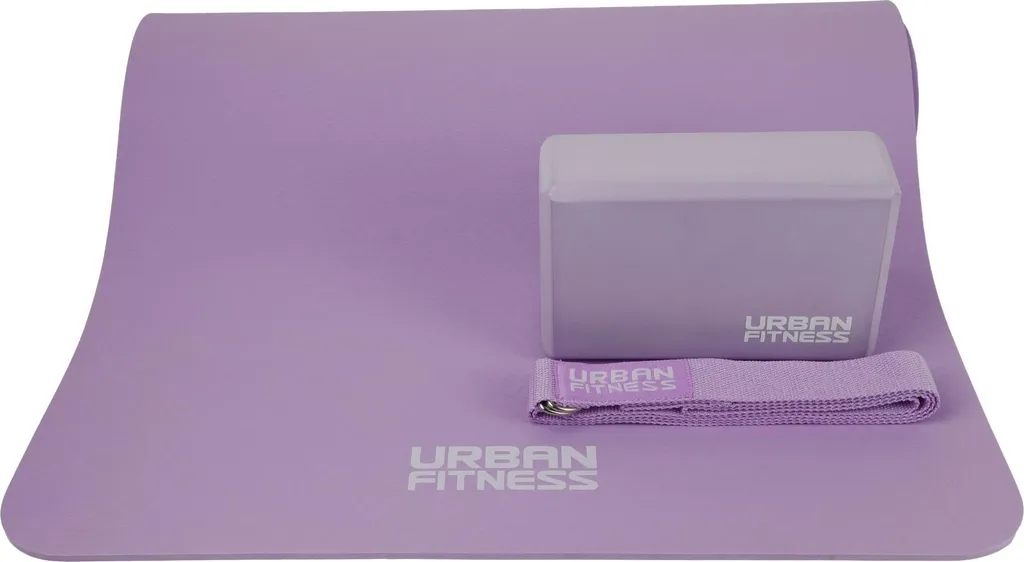 Kit yoga Urban Fitness violet tapis de sol 4mm et bloc haute densité