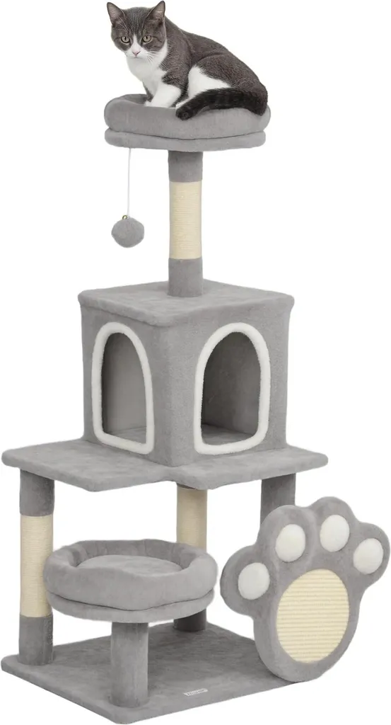 Arbre à chat pour appartement 110 cm - Tour d'escalade compacte gris