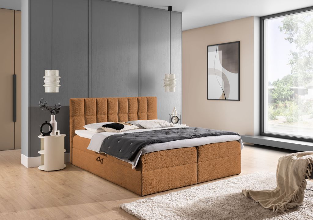 Doppelbett mit Polsterung 160x200 ALIBINA - braun + Matratzenauflage