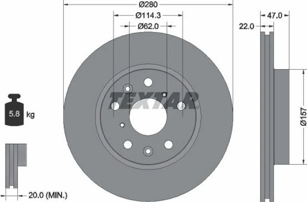 Disque de frein TEXTAR 92156600 OE 71742850 pour Fiat Sedici 280mm