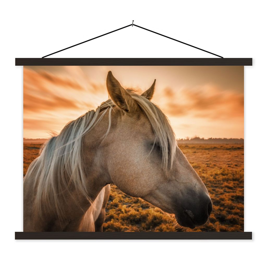 MuchoWow Textilposter Pferd - Tiere - Porträt 150x113 cm mit schwarzem Rahmen - Wohnzimmer