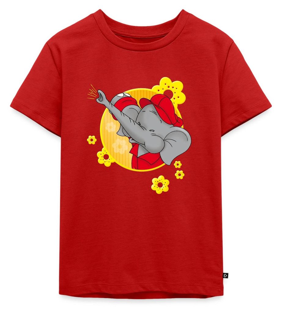 Spreadshirt Benjamin Blümchen Trötet Töröö Mit Blumen Kinder Premium T-Shirt, 122/128 (6 Jahre), Rot