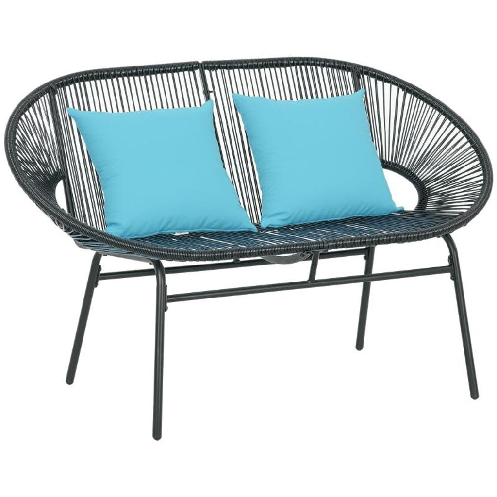 Zweisitzer-Gartenbank – Korbbank – Outdoor-Sofa – Gartenbank – inklusive zwei Kissen – geeignet für Terrasse und Garten – 132 x 72 x 8...