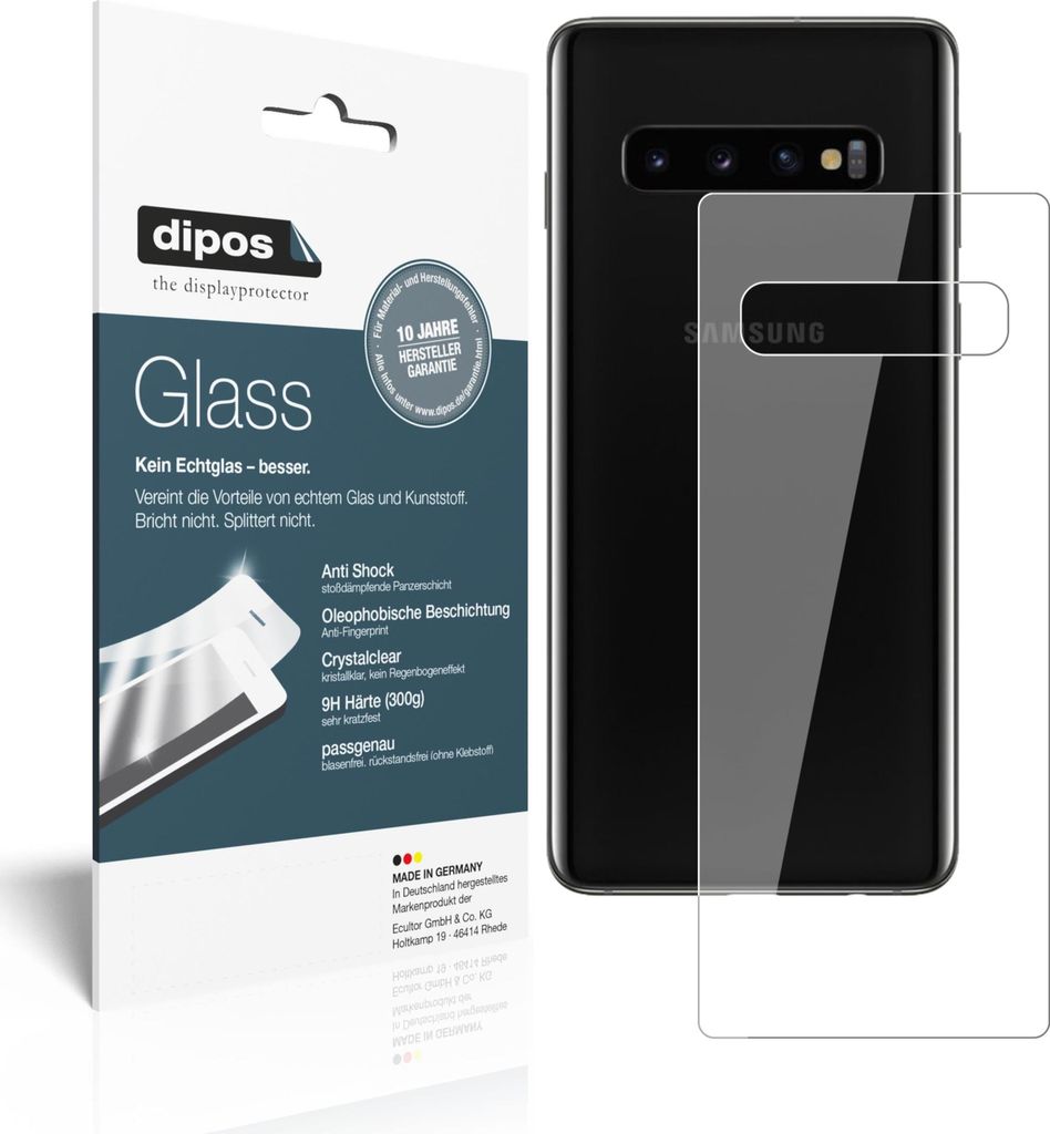 2x Schutzfolie für Samsung Galaxy S10 Plus Rückseite - Anti-Shock 9H Folie dipos Glass Kunststoffglas