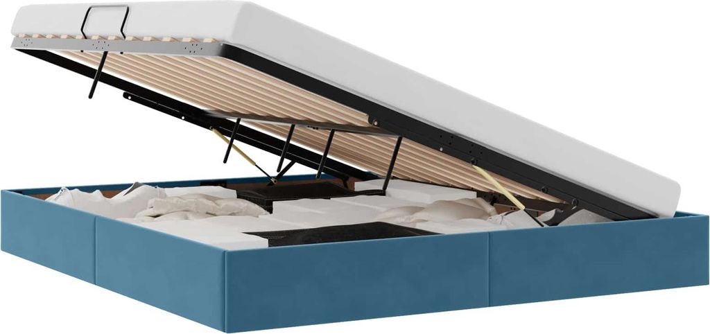 Ottoman Bettgestell mit Speicher Dunkelblau 160 x 200 cm Samt