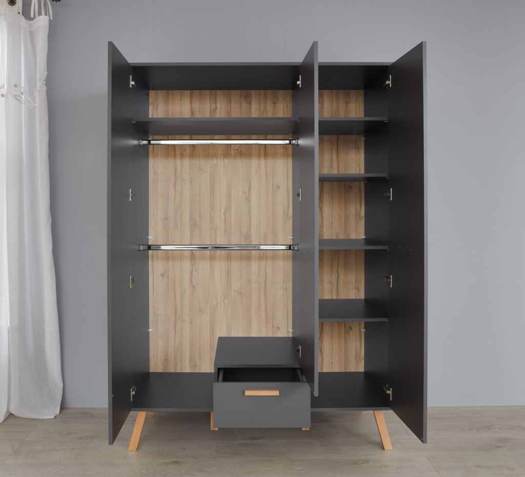 trendteam Babyzimmer Kleiderschrank Mats Grau Melamin 130 x Produktbild 6