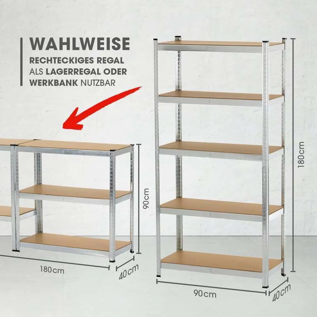 Rayonnage Métallique Modulable 2 en 1 et Établi d'Atelier - Pack de 2 Unités