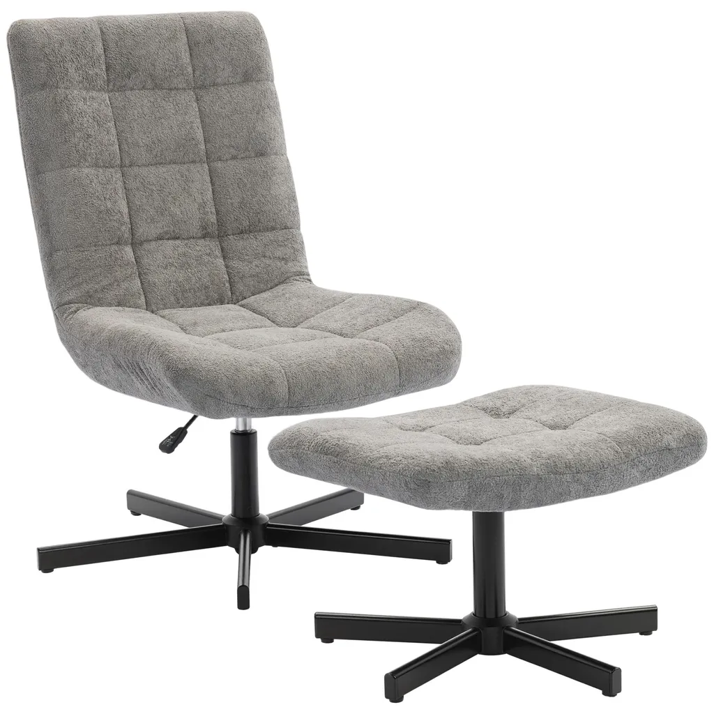 Chaise de relaxation inclinable grise avec pouf et hauteur ajustable