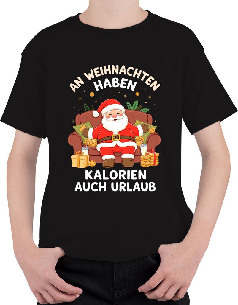 Kalorien haben Urlaub Weihnachtsmann Kekse Weihnachten lustig Uni Kinder T-Shirt, Schwarz, 152