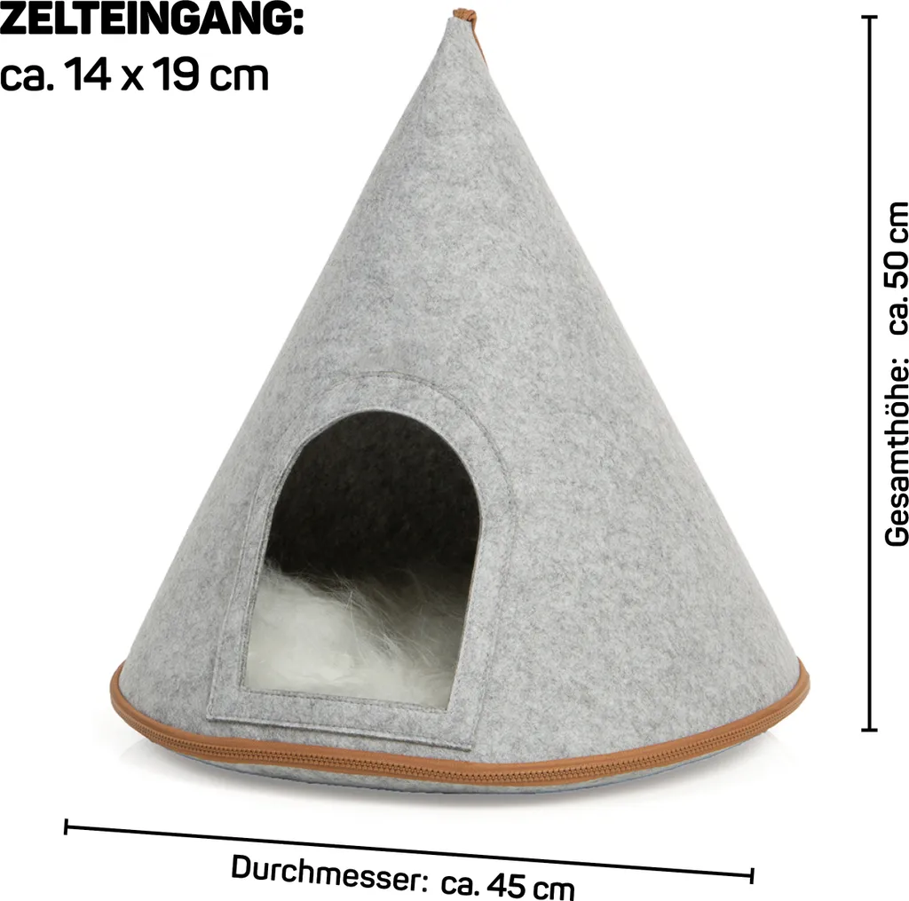 Cuccia Grotta Gatto Tipi Feltro | Grigio Chiaro Lavabile con Cuscino - 4
