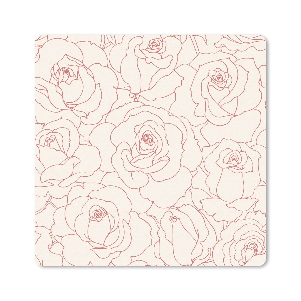 MuchoWow Mauspad Mousepad Ein Blumenmuster Illustration von rosa Rosen 20x20 cm - Mousepads - Maus Mat - Pad - Mausunterlage - Desk Mat - Bureaua...