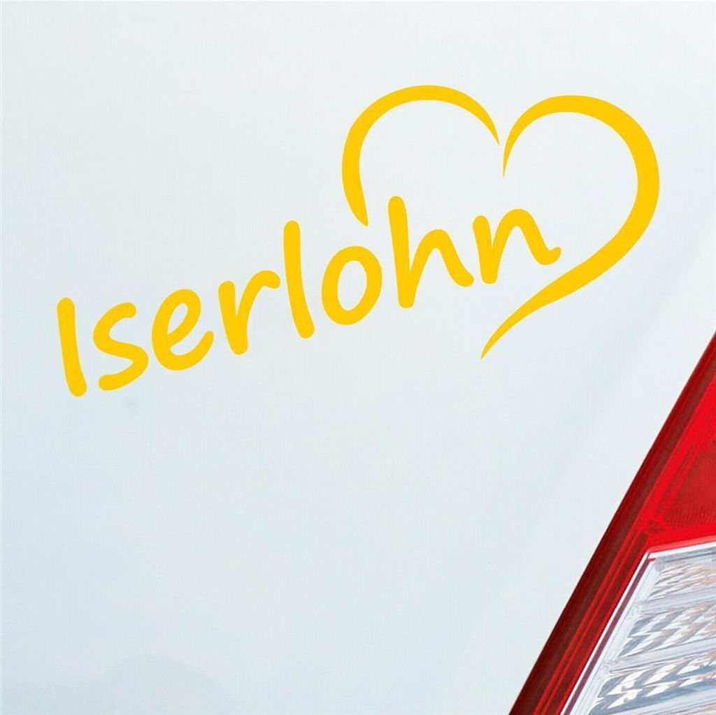 Auto Aufkleber Iserlohn Herz Stadt City Liebe Love Heimat 18x8 cm Gelb Sticker Heckscheibenaufkleber