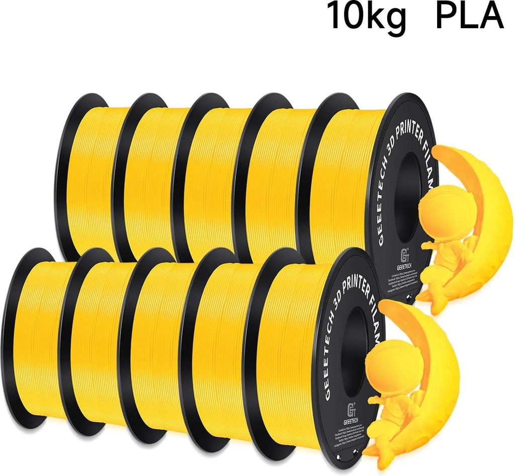 PLA für 3D‐Drucker - Filament 1,75 mm - Toleranz ±0,03 mm - Verwicklungsfrei - Vakuumverpackt - Set mit 10 - Transparent
