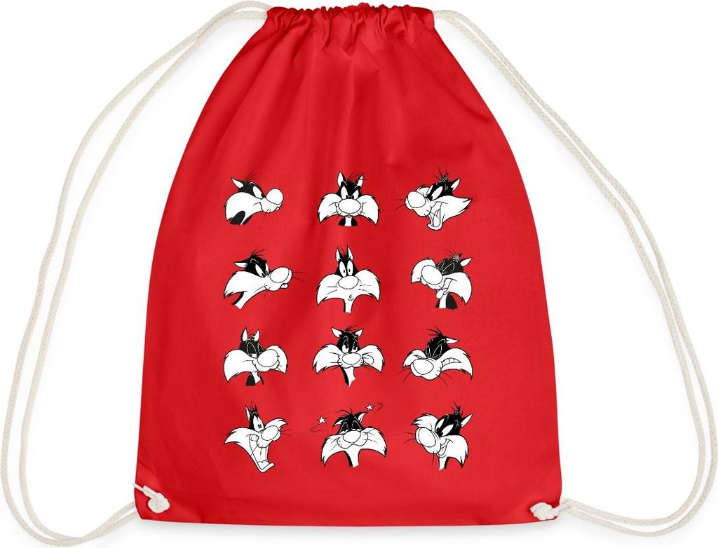 Spreadshirt Looney Tunes Sylvester Charakter Gesichtsausdrücke Turnbeutel, One size, Rot
