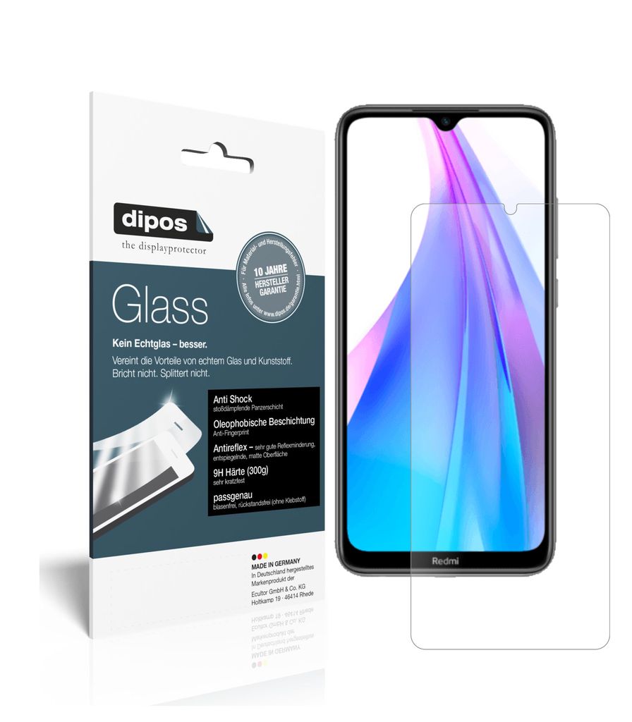 2x Schutzfolie für Xiaomi Redmi Note 8T matt - Anti-Shock 9H Folie dipos Glass Kunststoffglas