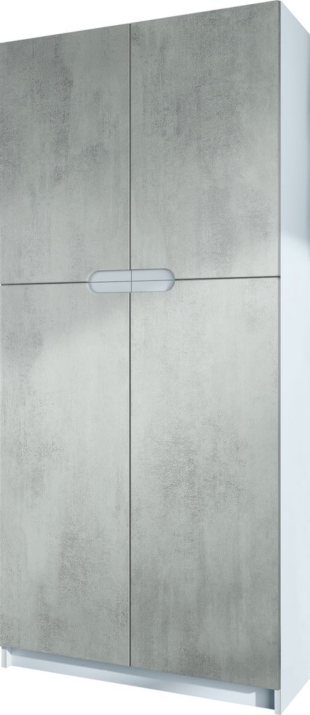 Vladon Büroschrank Logan V1, Germany, Aktenschrank mit 5 Fächern und 4 Türen, Weiß matt/Beton Oxid-Optik (82 x 185 x 37 cm)