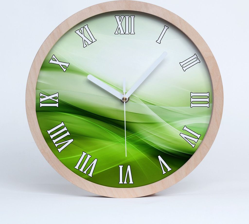 Holzuhr 30fi cm wanduhr - weiße Spitzen - zieloneale Hintergrund
