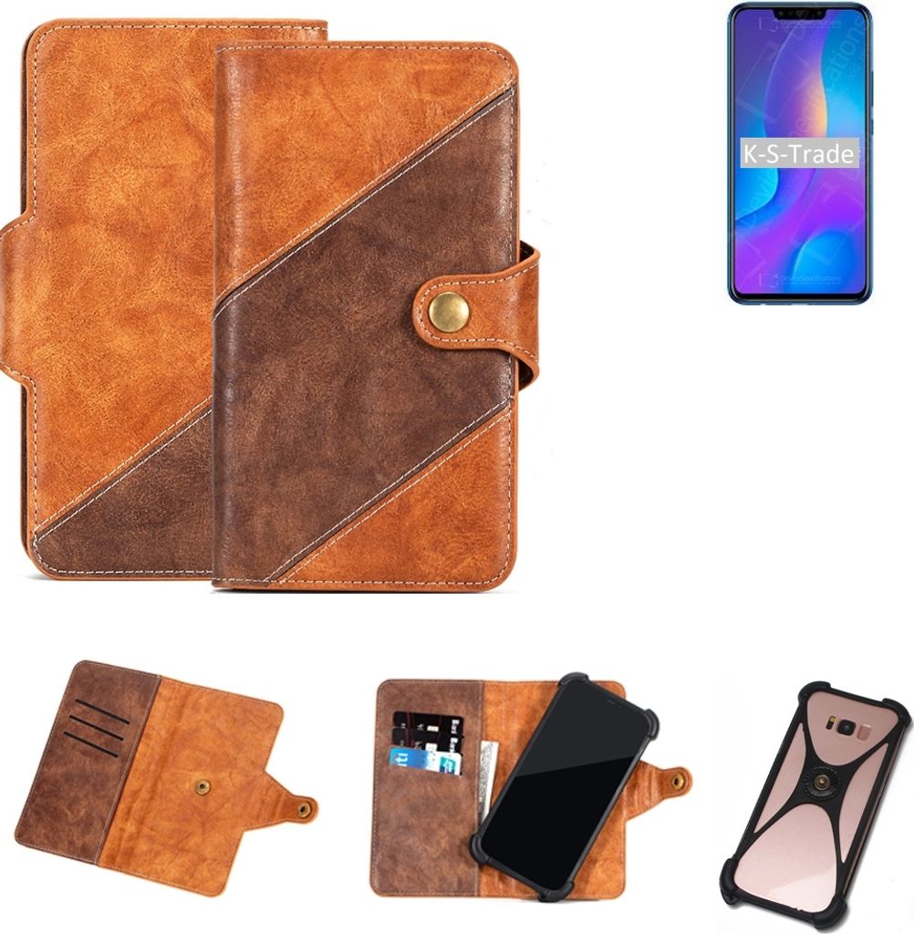 K-S-Trade Handy-Hülle Schutz-Hülle Bookstyle Case Wallet-Case kompatibel mit Huawei nova 3i Handy Cover Bumper Kantenschutz Smartphone dunkelbraun