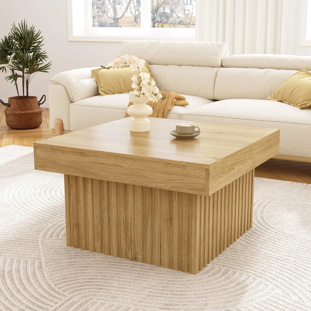 Tavolino Merax 79x79 cm in Legno Naturale per Soggiorno Moderno