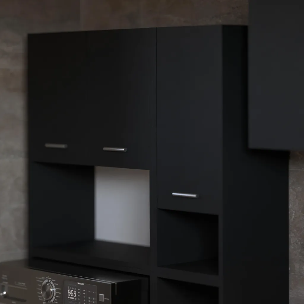 Optimisation rangement buanderie : Meuble machine à laver noir mat 94cm