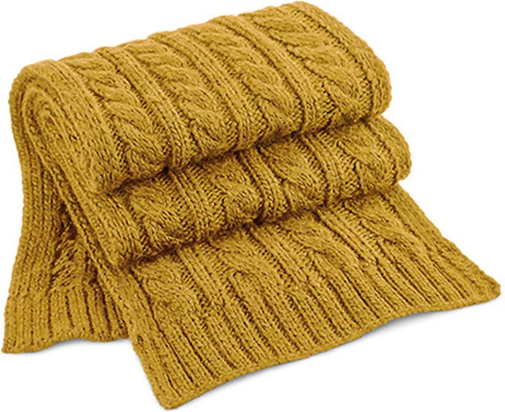 Beechfield B499 | Schals Cable Knit Melange Scarf - Farbe: Mustard - Größe: 168 x 27 cm