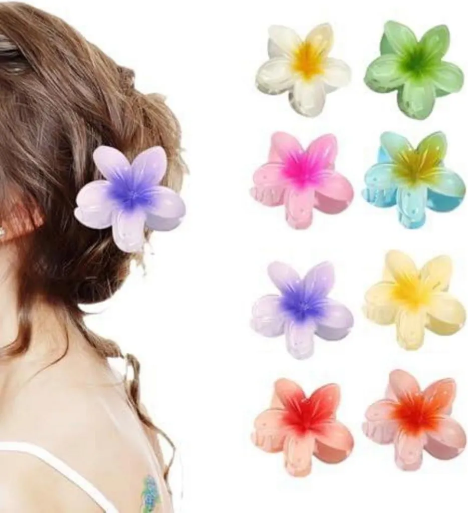 8 Mollette Capelli Fiore Hawaiano Acrilico - Kit Risparmio Multicolore