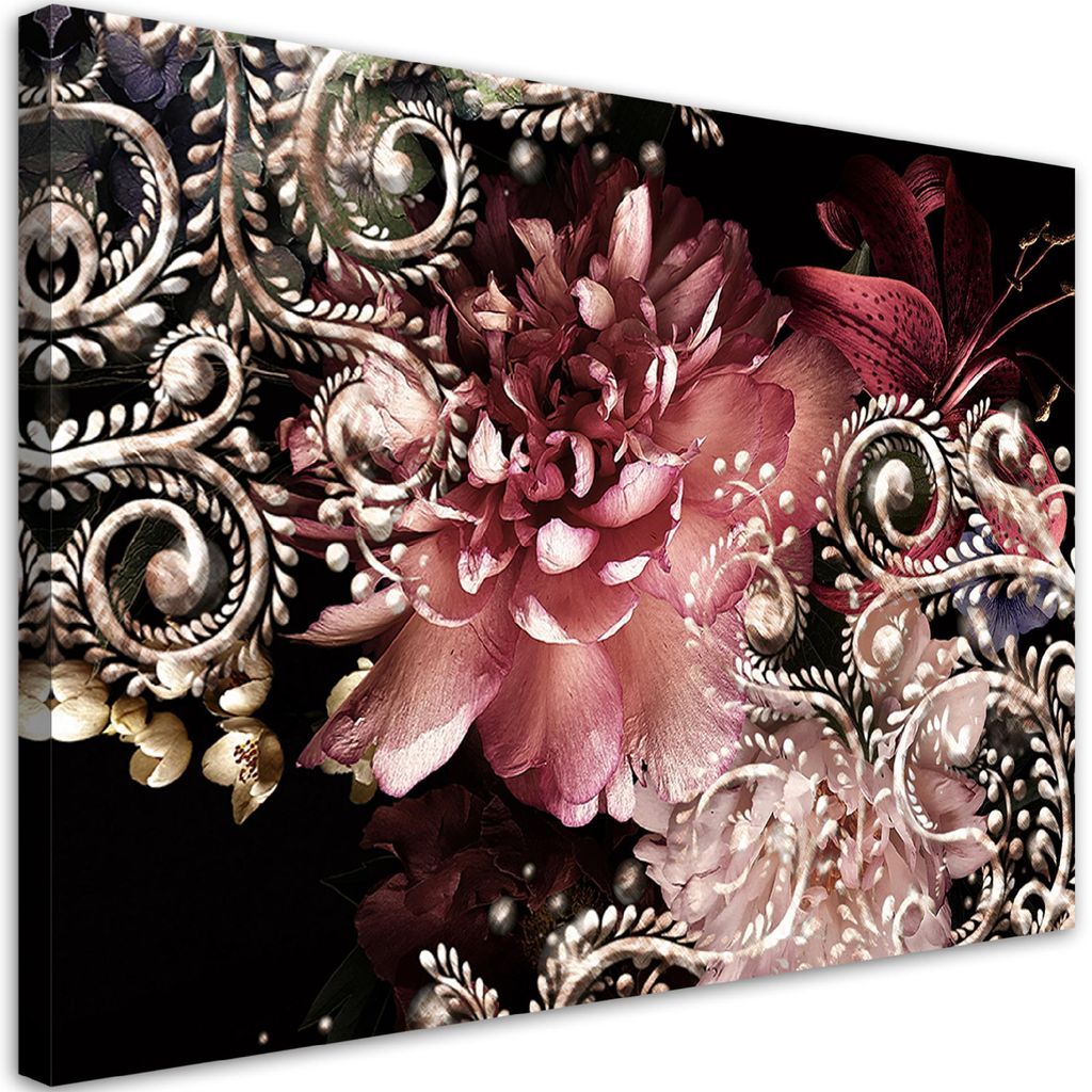 Leinwandbild Pfingstrosen- und Lilienblüte 60x40 Feeby Rosa bild für die wand bereit zum aufhängen