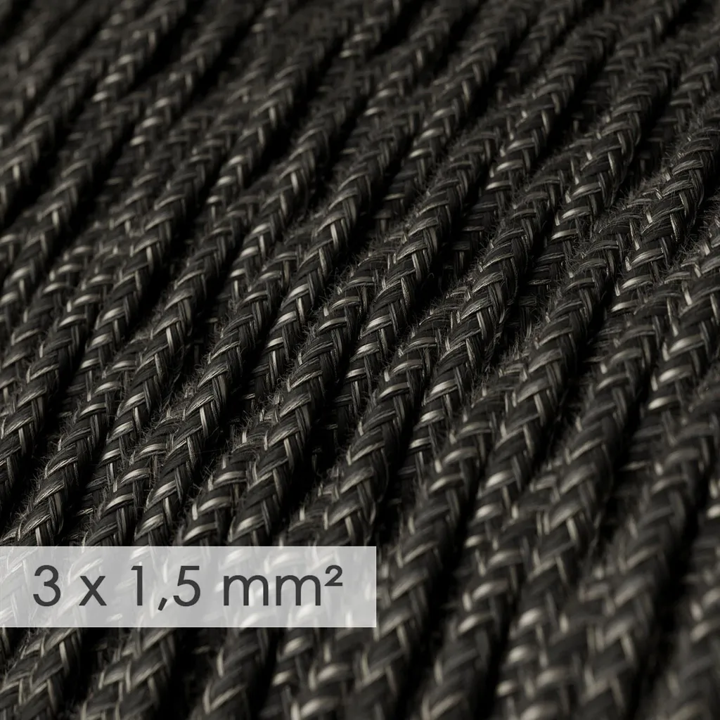 Creative-Cables Câble Textile Lin Anthracite TN03 3x1.50mm Longueur 10m