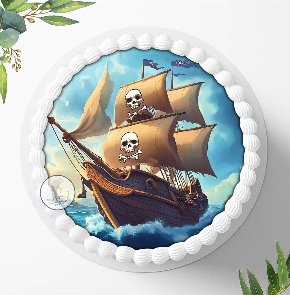 Für die Geburtstags Torte ein Tortenaufleger, Zuckerbild mit dem Motiv: Piraten, Essbares Foto für Torten, Fondant, Ø 20cm, 2176z