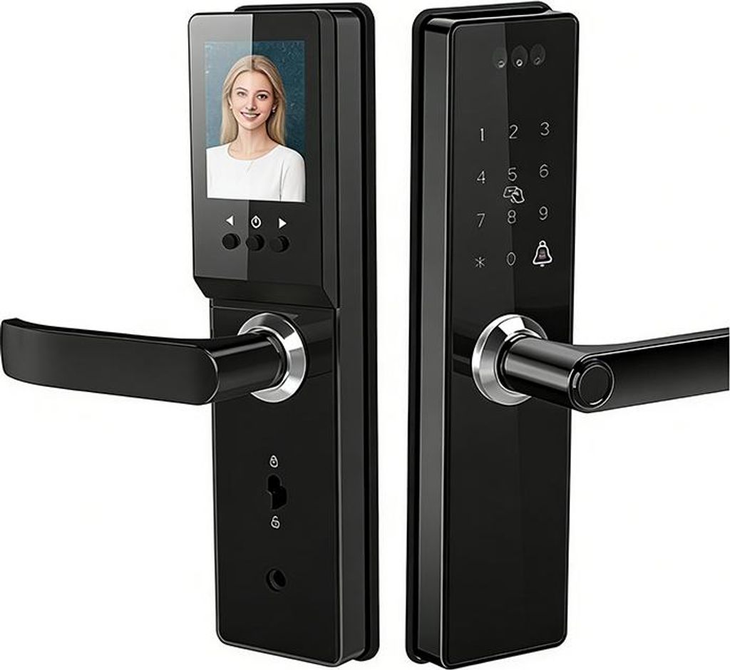 ZELURXX 3D Gesichtserkennung Fingerabdruck Türschloss WiFi Smart Schloss mit Kamera, Passwort, NFC, App-Steuerung, Fernentriegelung, Schwarz