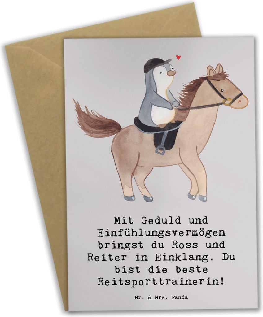 Mr. & Mrs. Panda babykarte Reitsport Trainerin Harmonie - Grau Pastell - Geschenk, Grußkarte, Sportart, Pferdesport, glückwunschkarten, einladung...