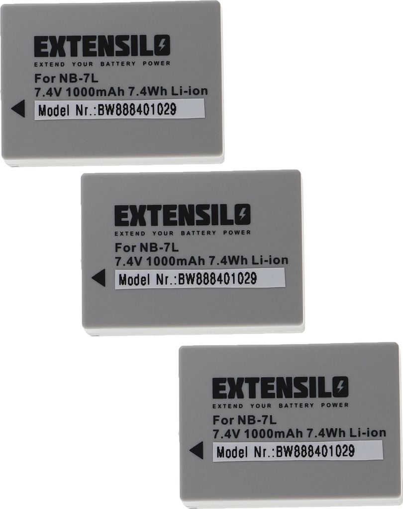 EXTENSILO 3x Akku kompatibel mit Canon PowerShot G10, G10 IS, G11, G12 Kamera (1000 mAh, 7,4 V, Li-Ion)