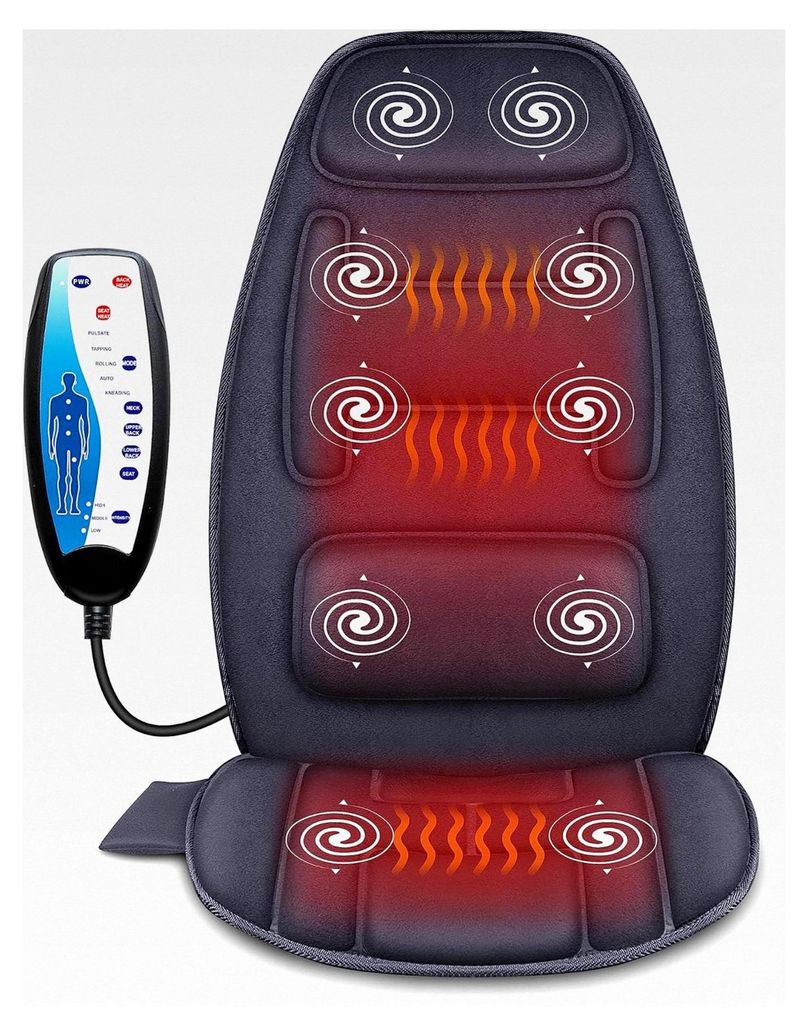 Massagegerät für den Sitz mit Wärme, Rückenmassagegerät mit 10 Vibrationsmotoren und Heizfunktion zur tiefen Gewebeentlastung. Ideal für Zuha...