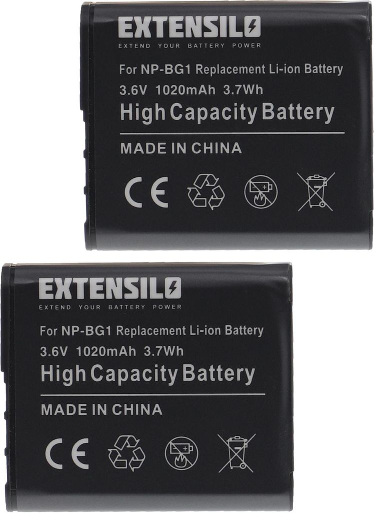 EXTENSILO 2x Akku kompatibel mit Sony Cybershot DSC-W30L, DSC-W300, DSC-W30S, DSC-W290/T, DSC-W290/L, DSC-W30 Kamera (1020 mAh, 3,6 V, Li-Ion)