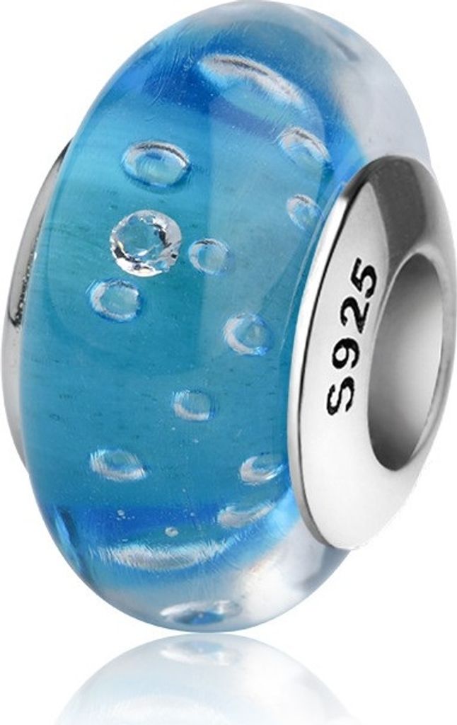 PANDACHARMS Türkise Luftblasen Glas Charm, 925er Sterling Silber, passt zu Pandora