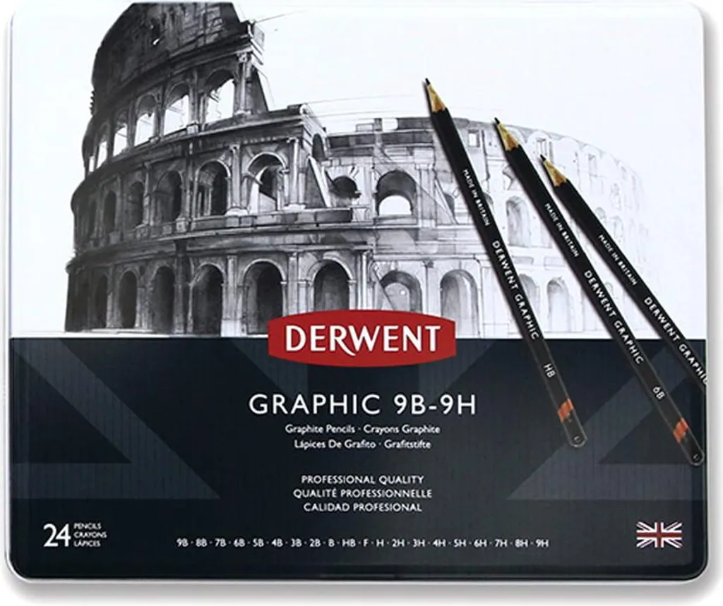 Crayons Graphiques Derwent 9B-9H en Métal : Mine Robuste et Précise