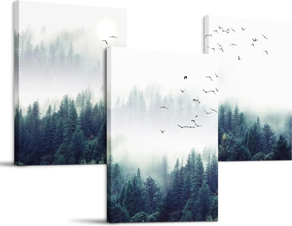 Tableaux sur toile forêt de brouillard moderne 30x40cm lot de 3 pièces