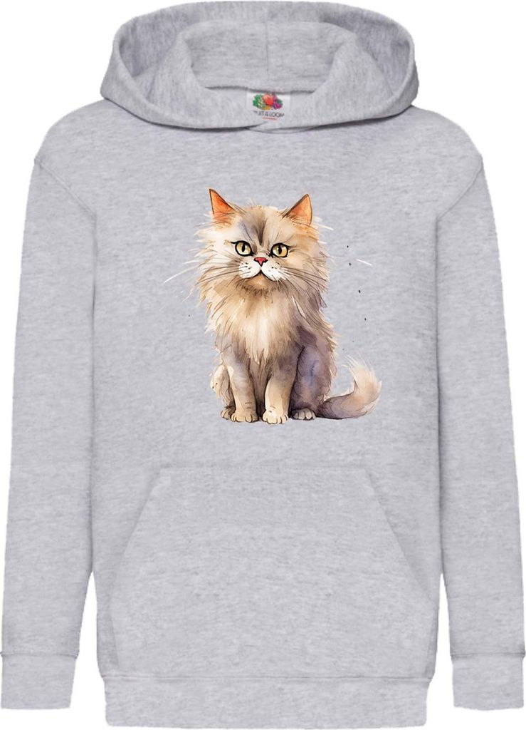 Kinder Kapuzenpullover Funny Cats Breeds British Longhair Cat 016, 5-6 Jahr - 116 / Grau