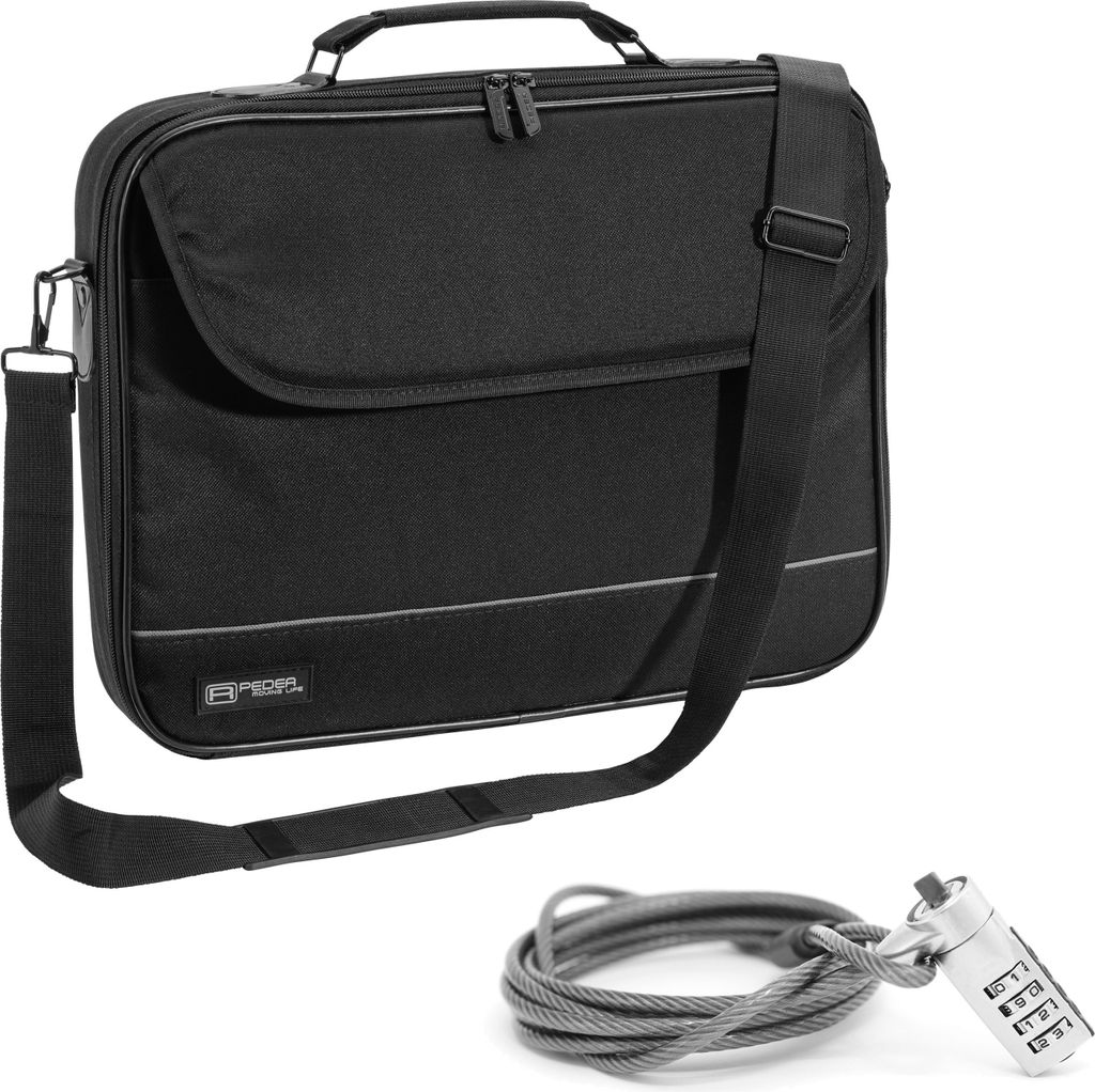 PEDEA Laptoptasche "Fair" Notebook-Tasche bis 15,6 Zoll (39,6 cm) Umhängetasche mit Schultergurt inkl. Notebookschloss, Schwarz