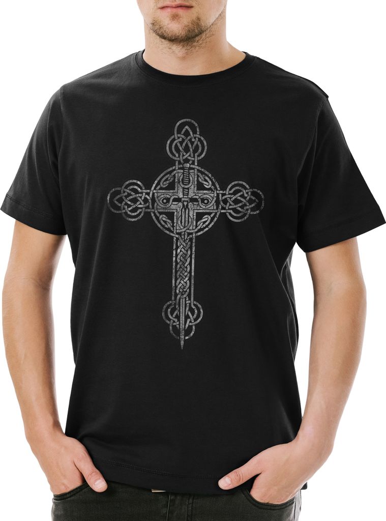 Urban Backwoods Christian Cross III, Herren T-Shirt, Farbe: Schwarz, Größe: XS