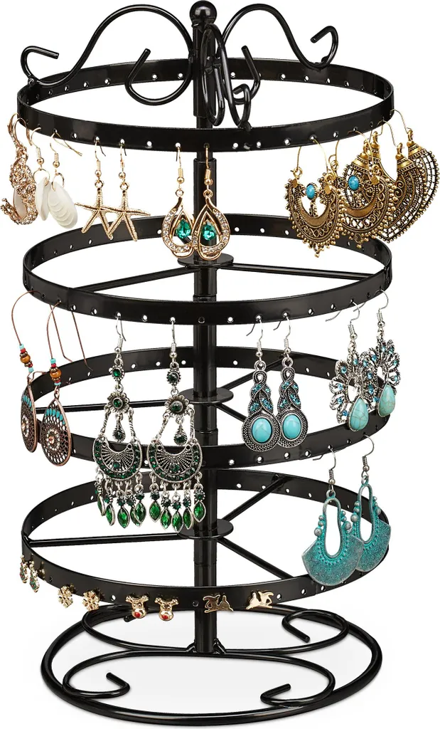 Porta Orecchini Relaxdays 168 Fori | Organizer Girevole in Ferro Nero