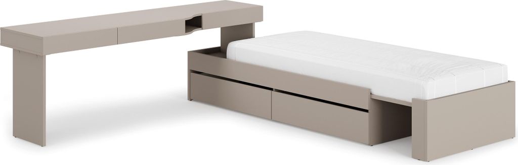 Furniture24 Woow Set-03L: Jugendzimmer Set mit Schreibtisch und Bett 90x200 cm in Grau - Funktionales Möbelkonzept für jugendliche Räume