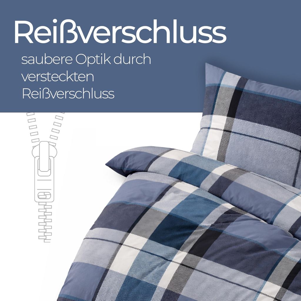 Feinbiber Bettwäsche Blau (Kariert) 2-teilig 155x220/80x80