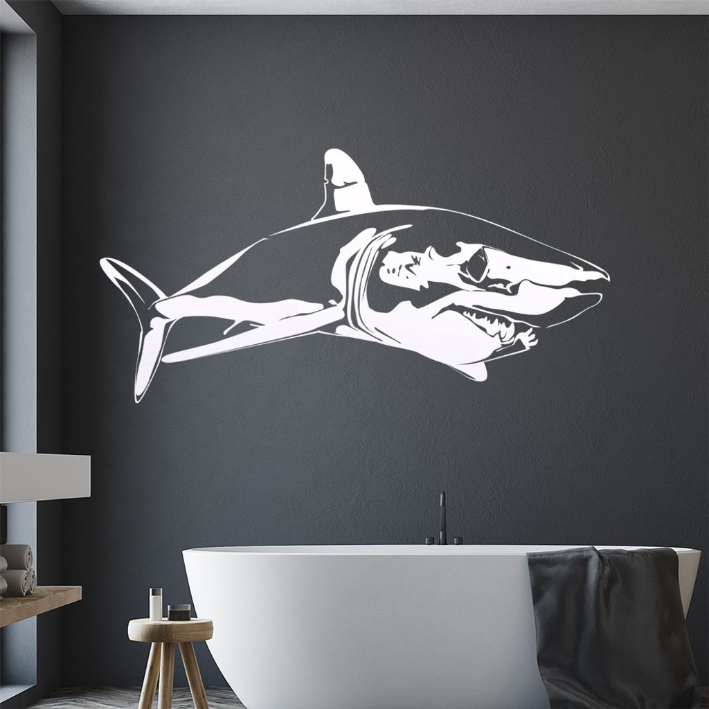 KIWISTAR Haifisch Silhouette Umriss Wandtattoo in 6 Größen - Wandaufkleber Wall Sticker - Dekoration, Küche, Wohnzimmer, Schlafzimmer, Badezimmer