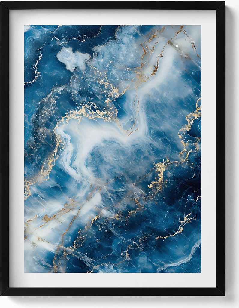 Steintextur mit Gold– Wandbild mit Rahmen – Gerahmtes Bild – Wanddekoration – 60x80 cm – Schwarz Rahmen