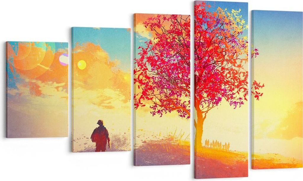 Bild auf Leinwand - Leinwandbild - Baum Wiese Feld - 100x60cm - Wand Bild - Wanddeko - Wandbilder - Leinwanddruck - Bilder - Kunstdruck - Wanddekor...