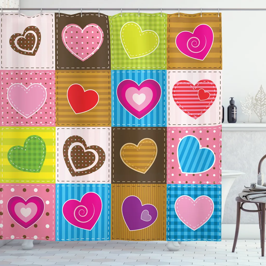 Tenda Doccia Cuori ABAKUHAUS 175x240 | Colorata e Sicura per Bambini