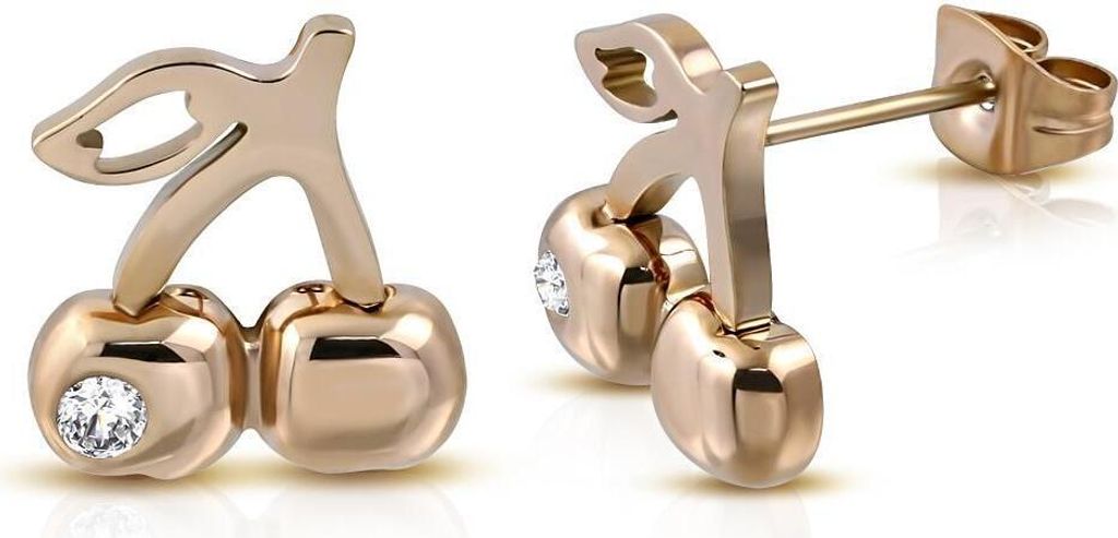 Ohrstecker Kirschen mit Kristall Rosegold aus Edelstahl Damen