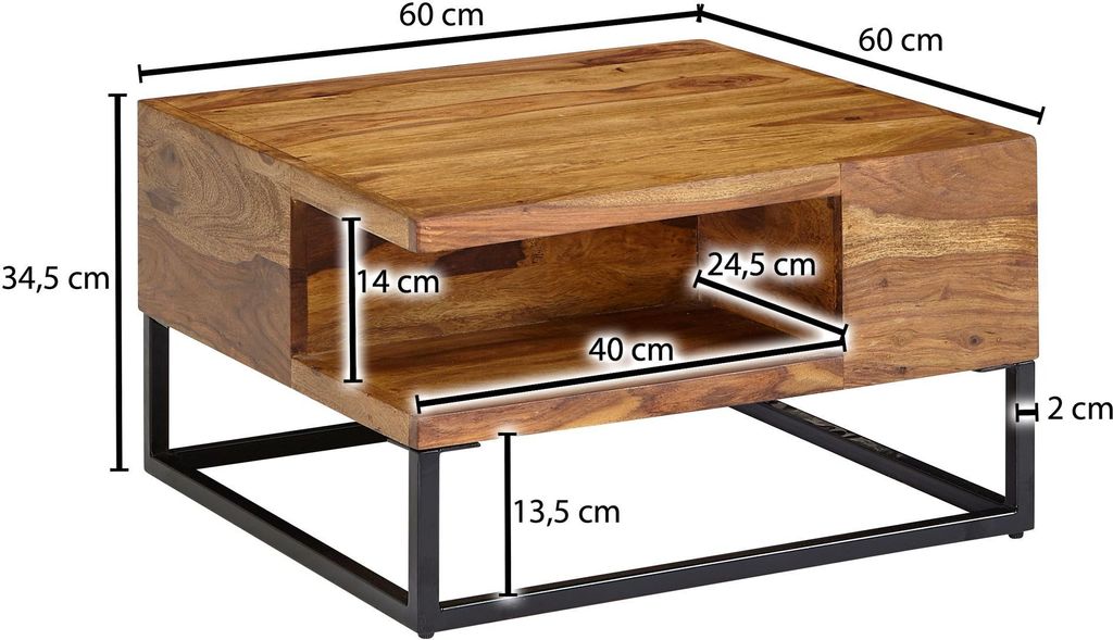 Couchtisch FineBuy Sofatisch Holz Massiv 60x60x34,5 cm Produktbild 3