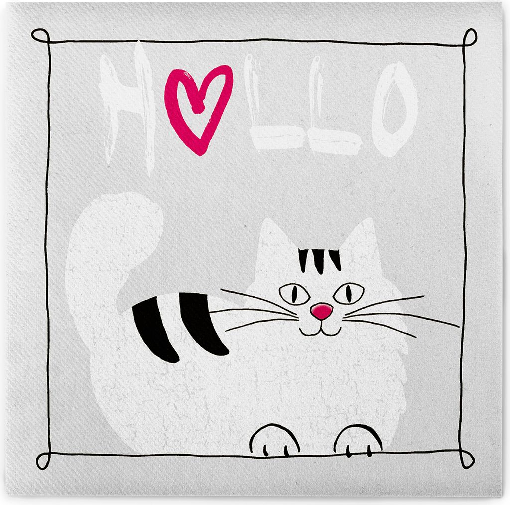 Sovie HOME Serviette Moritz in Pink aus Linclass Airlaid 40 x 40 cm, 12 Stück - Kindergeburtstag Katzendesign